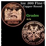 1oz .999 Fine Copper Bullion Round - Merry Chirstm