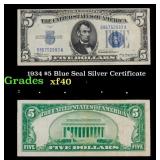 1934 $5 Blue Seal Silver Certificate Grades xf