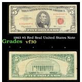 1963 $5 Red Seal United States Note Grades vf++