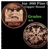 1oz .999 Fine Copper Bullion Round - Merry Chirstm