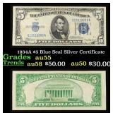 1934A $5 Blue Seal Silver Certificate Grades Choic