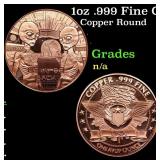 1oz .999 Fine Copper Bullion Round - We