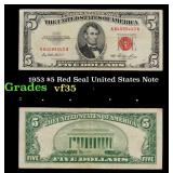 1953 $5 Red Seal United States Note Grades vf++