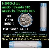 BU Shotgun Jefferson 5c roll, 1980-d 40 pcs Bank $