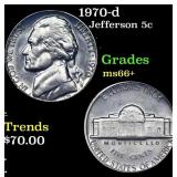 1970-d Jefferson Nickel 5c Grades GEM++ Unc