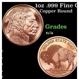 1oz .999 Fine Copper Bullion Round - Buffalo Nickl