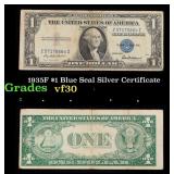1935F $1 Blue Seal Silver Certificate Grades vf++