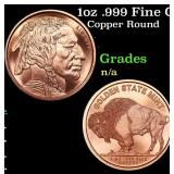 1oz .999 Fine Copper Bullion Round - Buffalo Nickl