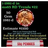 BU Shotgun Lincoln 1c roll, 1981-d 50 pcs Bank Wra