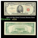 1963 $5 Red Seal United States Note Grades vf++