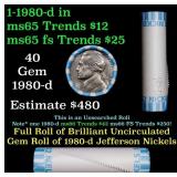 BU Shotgun Jefferson 5c roll, 1980-d 40 pcs Bank $