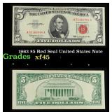1963 $5 Red Seal United States Note Grades xf+