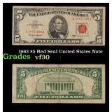 1963 $5 Red Seal United States Note Grades vf++