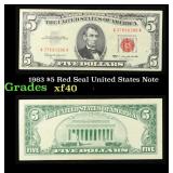 1963 $5 Red Seal United States Note Grades xf
