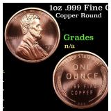 1oz .999 Fine Copper Bullion Round - Lincoln Wheat