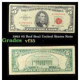 1963 $5 Red Seal United States Note Grades vf++
