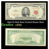 1963 $5 Red Seal United States Note Grades vf++