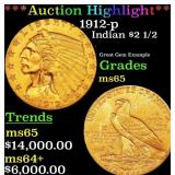 *Highlight* 1912-p Gold Indian Quarter Eagle $2 1/