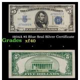 1934A $5 Blue Seal Silver Certificate Grades xf