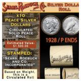 23- SEARS Peace Silver Dollar $1 Roll 10 Coins Cir