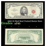 1963 $5 Red Seal United States Note Grades xf+