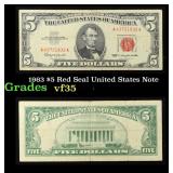 1963 $5 Red Seal United States Note Grades vf++