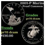 2005-P Marines Proof Modern Commem Dollar $1 pr70