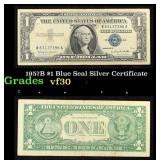 1957B $1 Blue Seal Silver Certificate Grades vf++