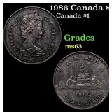 1986 Canada $1 Canada Silver Dollar 1 Grades Selec