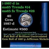 BU Shotgun Jefferson 5c roll, 1987-d 40 pcs Bank $