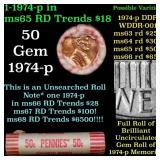 BU Shotgun Lincoln 1c roll, 1974-p 50 pcs Federal