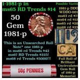 BU Shotgun Lincoln 1c roll, 1981-p 50 pcs Bank Wra