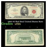 1963 $5 Red Seal United States Note Grades vf++