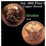 1oz .999 Fine Copper Bullion Round - Franklin Half