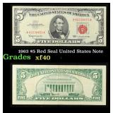 1963 $5 Red Seal United States Note Grades xf