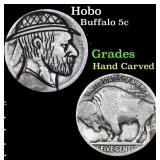 Hobo Buffalo Nickel 5c Grades Hand Carved