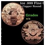 1oz .999 Fine Copper Bullion Round - We