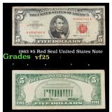 1963 $5 Red Seal United States Note Grades vf+