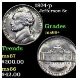 1974-p Jefferson Nickel 5c Grades GEM++ Unc