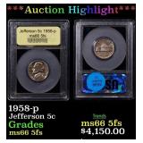 *Highlight* 1958-p Jefferson Nickel 5c GEM+ 5fs US