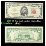1963 $5 Red Seal United States Note Grades xf