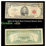 1963 $5 Red Seal United States Note Grades vf++