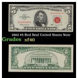1963 $5 Red Seal United States Note Grades xf