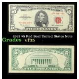 1963 $5 Red Seal United States Note Grades vf++