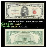 1963 $5 Red Seal United States Note Grades Choice