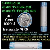 BU Shotgun Jefferson 5c roll, 1990-d 40 pcs Bank $