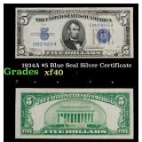 1934A $5 Blue Seal Silver Certificate Grades xf