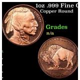 1oz .999 Fine Copper Bullion Round - Buffalo Nicke