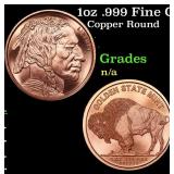 1oz .999 Fine Copper Bullion Round - Buffalo Nickl