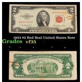 1953 $2 Red Seal United States Note Grades vf++